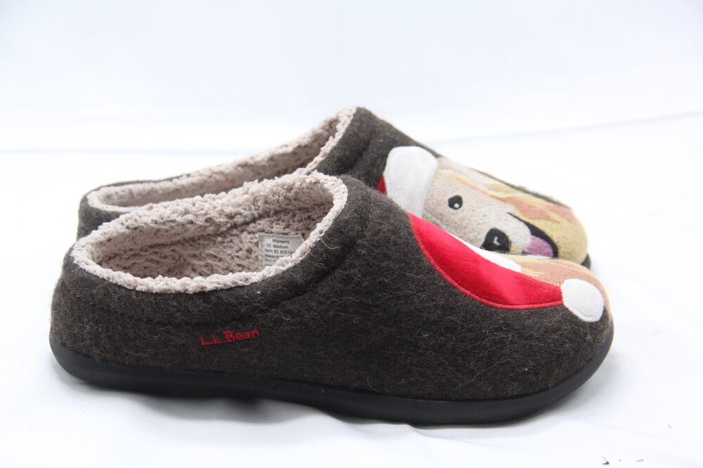 L.L.Bean Daybreak Scuffs Clog Slippers Womens 10 M Comfort Wool Dog Print Brown